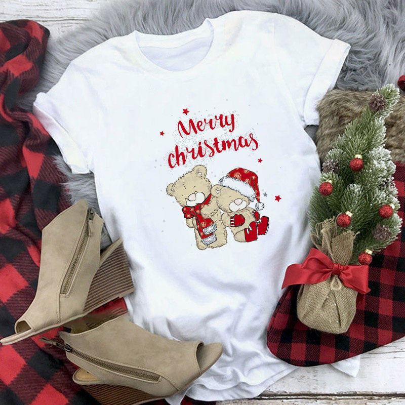 Cute Animal Christmas Clothes Printed Short Sleeve For Men And Women