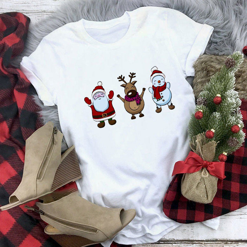 Cute Animal Christmas Clothes Printed Short Sleeve For Men And Women