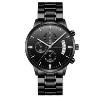 Men''s Stainless Steel Watches with Business Leisure Calendar Quartz Watches Waterproof Black Refined Steel Watches