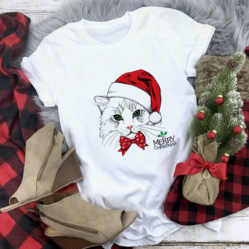 Cute Animal Christmas Clothes Printed Short Sleeve For Men And Women